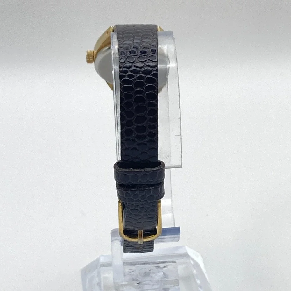 Vintage Sharp Women's Watch 21mm Gold Tone Leather Easy Reader New Battery SMALL